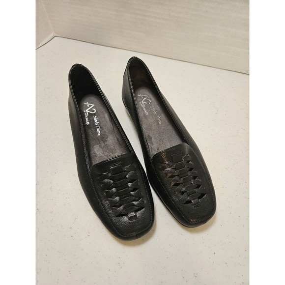A2 By Aerosoles Shoes Womens 7.5 Stitch N Turns Loafers Black Leather Slip On - Picture 2 of 6